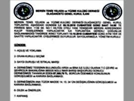 MERSİN TENİS YELKEN ve YÜZME KULÜBÜ DERNEĞİ  OLAĞANÜSTÜ GENEL KURUL İLANI 